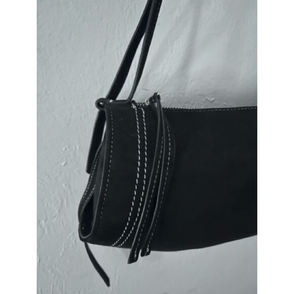 Black Faux Suede Barrel Stitched Medium Purse/ Hand Shoulder Bag, Forever 21 - Picture 3 of 5